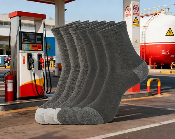 叶帝尔防静电袜应用于加油站工作场景，加油站员工穿着防静电袜工作